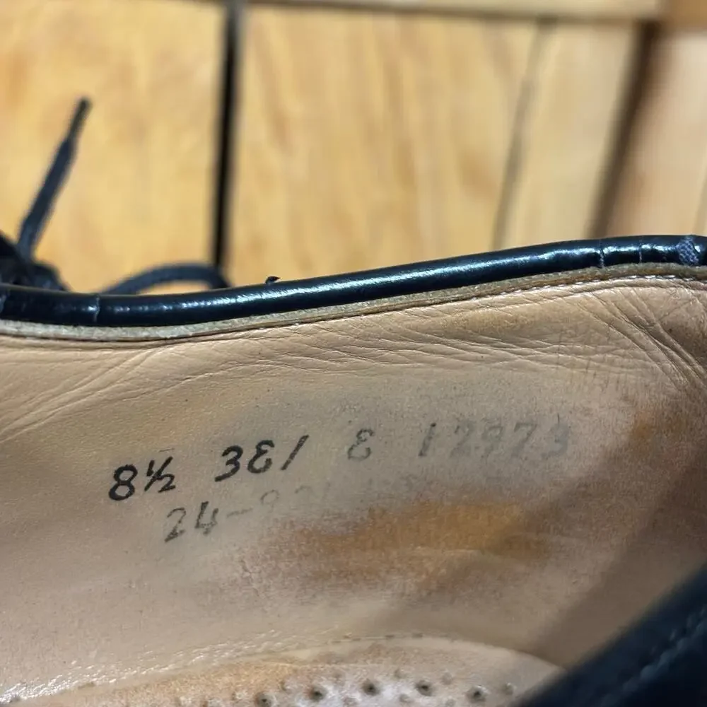 Johnston & Murphy Limited Black Leather Brogue Cap-Toe Dress Shoes Men 8.5 EEE